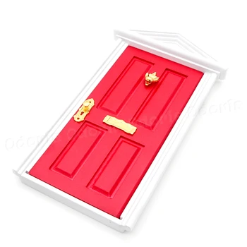 Odoria 1:12 Miniature Rød Fe Døren med Doorlock og Centrale Dukkehus Møbler Tilbehør