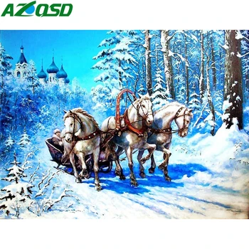 AZQSD Diamant Maleri 5d Hest Billede Af Rhinestones Diy Diamant Broderi Dyr Vinter Home Decor Håndlavet Kunst