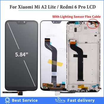 5.84-tommers LCD - + Frame skærm Til Xiaomi Mi A2 Lite touch-skærm digitizer assembly For Xiaomi Redmi 6 Pro Ramme AAA Kvalitet LCD -