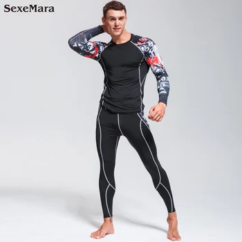 2021 Mænds Yoga Termisk Undertøj sæt kompression mænd sports Trop Kører og Bodybuilding Tights Fitness tøj kit