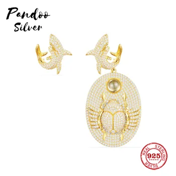 Pandoo Mode Charm I Sterling Sølv, Originale 1:1 Kopi,Asymmetrisk Scarab & Shark Øreringe Luksus Smykker Gave Til Kvinder
