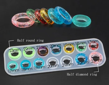 1=14pcs Ring skimmel full ring crystal DIY epoxy skimmel UV-lim kreative smykker spejl silikone formen