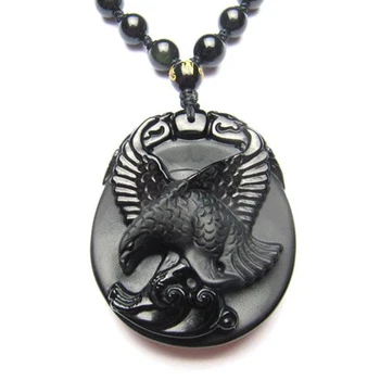 Sort Obsidian Eagle Halskæde Vedhæng Håndskårne Eagle Black Jewel Heldig Amulet