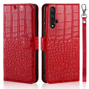 Flip Phone Case For Huawei Honor 20 YAL-L21 YAL-L41 Dække Oprindelige Krokodille Tekstur Læder Book Design Coque Tegnebog Capa