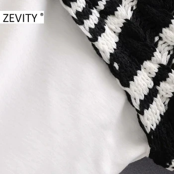 Zevity Nye Kvinder Mode langærmet Patchwork Stribet Strik Sweater Kvindelige Chic O Hals Breasted Casual Cardigan toppe S439