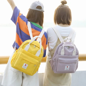 Koreansk Stil Lærred Mini-Rygsæk Til Kvinder Simpel Måde At Rejse Rygsæk Fritid Skole Taske Tote Til Tennage Pige Skulder Taske