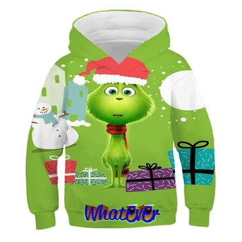Tegnefilm grønne greenge børns varm jakke 3D printet Hoodie Drenge / Piger Sweatshirt plys nye mode Sweatshirt top