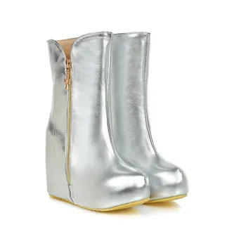 Kvinders sko guld og sølv bryllup sko brudepige fase super høj hæl korte støvler lille størrelse kvinders støvler stor størrelse