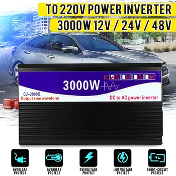 Sort Inverter 3000W Pure Sine Wave Inverter LED Digitalt Display 12V/24V Til 220V 50HZ Transformer Power Inverter Levering