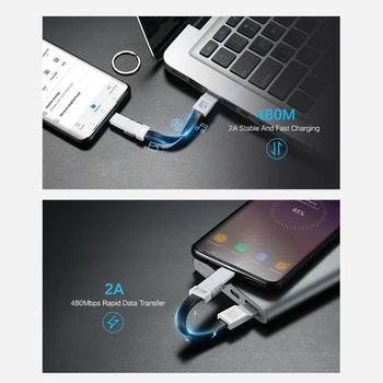 FLOVEME 3 i 1 Mini Nøglering USB-Kabel Micro USB Type C Til iPhone, iPod-Hurtig Oplader Data Sync Oplader Kabel Cabo Ledning Kabel