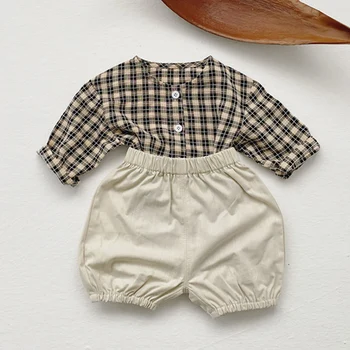 MILANCEL 2021 Spring Nye Baby Sæt Plaid Skjorter Og Solid Shorts 2 Pc ' er, der Passer Spædbarn Tøj