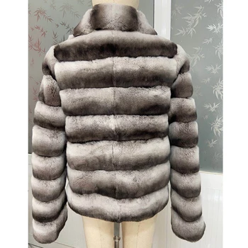 Top Sælger Frakke Kvinder Outwear Naturlige Rex Kanin Pels Jakke Chinchilla Farve Overfrakke Høj Kvalitet Plus-Størrelse