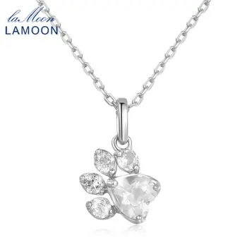 LAMOON Halskæde Til Kvinder bjørnelab 5x5.5mm Naturlig Gemstone Klar Kvarts Kæde 925 Sterling Sølv Fine Smykker LMNI067