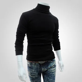 Ny 2020-Forår Vinter Varm Mænds Sweater Mænd Rullekrave Solid Farve Casual Sweater Homme Slim Fit Strikket Bomuld Pullovere