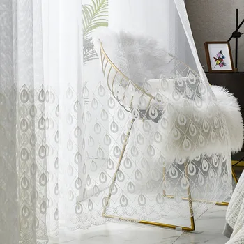 Mode af Høj Kvalitet Hvidt Broderi Elegante Tyl Gardiner til stuen Skærme Europæisk Stil Voile Alene i Soveværelset Windows