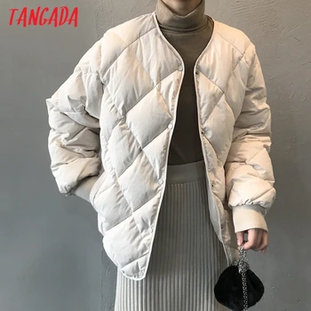 Tangada Kvinder Solid Hvid Oversize Parkacoats Knapper 2020 Vinter Kvindelige Varm Frakke koreanske Overfrakke ASF76