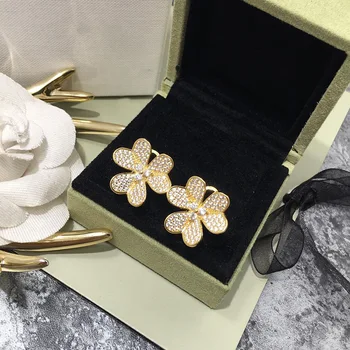 Bilincolor fashion trendy guld med cubic zirconia stud øreringe med lås på bagsiden engelsk lås luksus jewellry