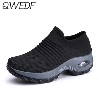 QWEDF 2019 Nye Forår Kvinder Sneakers Mode Åndbar Mesh Casual Sko Platform Sneakers Til Kvinder Sok Sneakers Sko K6-58