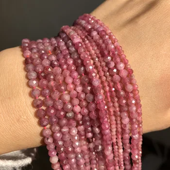 Naturlige Pink Turmalin Sten Perle Facetteret Løs Runde Spacer Perler til Smykker at Gøre DIY Armbånd Halskæde Tilbehør 2 3 4mm