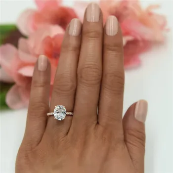 Lyse Stor Oval Krystal Ringe Kvindelige Finger Tilbehør Trendy 925 Sølv Ring Kvinder Bruden Bryllup Hånd Bijou Skinnende Sten Ringe