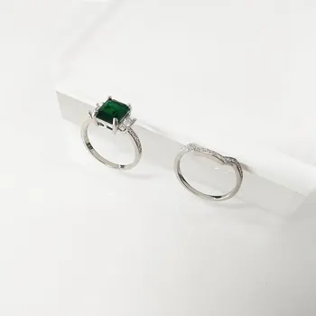 UMCHO Ægte 925 Sterling Sølv Dobbelt Ringe Nano Emerald Band Ringe Til Kvinder Valentine ' s Day Gave Fine Smykker