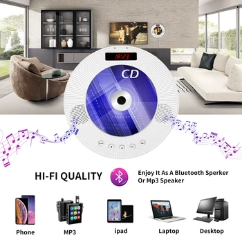 Opgraderet væghængt DVD Afspiller, Surround Sound, CD-Afspiller, Hifi FM-Radio, Bluetooth Bærbar Musik Afspiller med Fjernbetjening