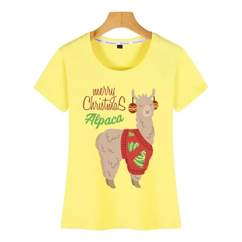 Toppe, T-Shirt Kvinder Alpaca Med Ugly Jul Sweater Kvinder 34 Ærmet, Mode, Vintage Kort Kvindelige Shirt