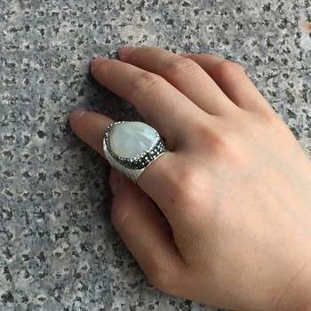 BOROSA Naturlig Hvid Shell Drop Ringe Stor Sten Brolagt Rhinestones Ring Cowrie Shell Håndlavet Mode Ring til Fest