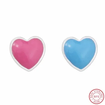 925 Sterling Sølv, Pink & Blå Hjerte Petite Charme DIY Passer til PANDORA Flydende Medaljon Gave til Baby Dreng & Pige 2pcs/Masse SP04142
