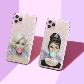 Sexet Audrey Hepburn og Marilyn Monroe Sparkle Flydende Fast Glitter Telefonen Tilfælde Dække For iPhone 12 11 X XS-XR Max Pro 8 7Plus 8Plus 6