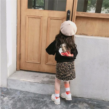 1--6Y Baby Piger Tøj Sæt 2020 Efteråret Børn med Lang ærmet Trøje Toppe+Leopard print Nederdele Tøj til Børn Træningsdragt