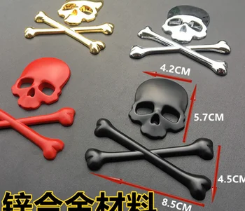 3D-Hvid Metal Kraniet Skelet på Tværs af Bilens Bagagerum Bag Emblemer Badge Decal Sticker