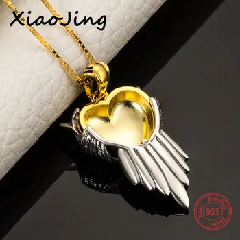 Xiaojing 925 Sterling Sølv, Guld Farve Hjerte Fløj Vedhæng Kæde Mode Smykker til Kvinder, Gaver Gratis Skibet 2020