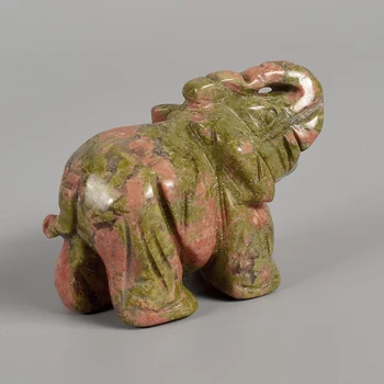 2 Tommer natursten Elefant Figurer Håndværk Skåret vare, mineral krystal Mini Dyr Statue til Indretning Chakra Healing