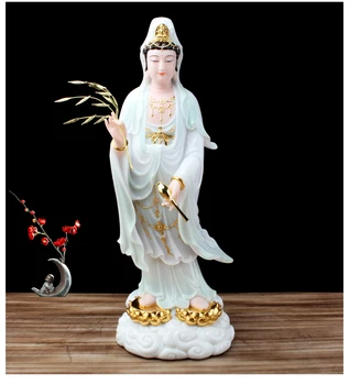 48CM store Buddhismen finde jade Gudinde Guan yin GUD Avalokitesvara buddha Asien HJEM beskyttelse Velstand FENG SHUI statue