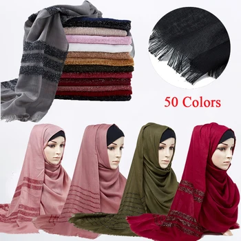 180*70 Muslimske Kvinder plaid Tørklæder og Sjaler og Wraps Bløde Kvindelige Foulard Hijab Stoles Arabiske tørklæde med kvaster islamiske tørklæder