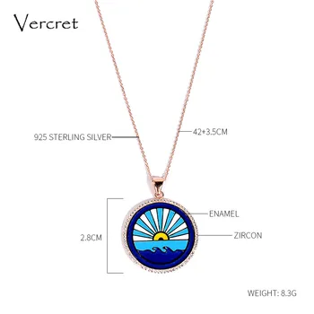 Vercret CZ emalje pendent halskæde i 18k guld, ægte sterling sølv zircon sunrise halskæde til kvinder party gave