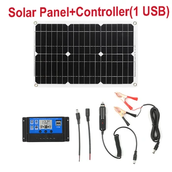 Professionel Solar Panel Set Grid Monokrystallinske Modul 1 eller 2 USB-Port deaktiveret med LCD-Display, Solar laderegulator 12V-180W