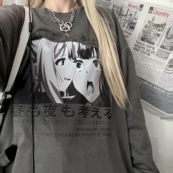 Gothic tshirt kvinder mænd langærmet kvindelige koreanske ins Harajuku retro tegnefilm anime print løs T-shirt studerende bunden shir