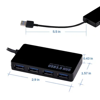 1 Stykke SuperSpeed 5Gbps 4-Port USB 3.0 Hub USB-Splitter-Adapter Port Til Bærbar computer Computer tilbehør Tilbehør - Sort