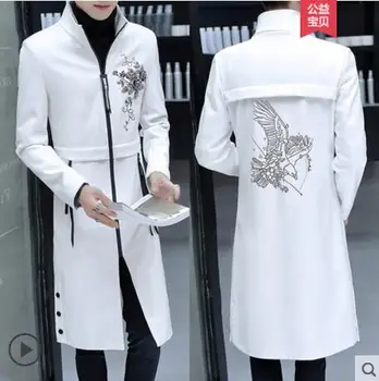 M-3XL 2018 Mænd tøj koreansk mode slim Læder trench coat plus size slim lang stil hairstylis PU læder jakke kostumer