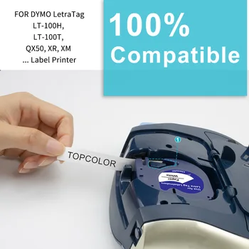 Topcolor Sort på Rød 91203 Label Maker Kompatibel for DYMO LT-100H LT-100T LetraTag 12mm Mærkning Bånd Plastic Printer Bånd