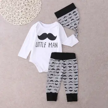 Nyfødte Spædbarn Baby Drenge Toppe Brev Lille Mand Sparkedragt + Lange Bukser Legging Playsuit Baby Boy Tøj Tøj Sæt 3stk