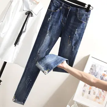 SHENGPALAE 2021 Nye Store Størrelse Kvinder Streetwear Jeans Loose Huller Og Gamle Graffiti Casual Lige Denim Bukser ZT1095