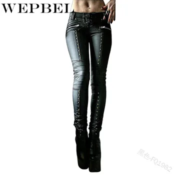 WEPBEL Kvinder, Mode, Vintage Nitter Kontor Dame Blyant Damer Tynde Bukser Kvinder Solid PU Læder Leggings Bukser
