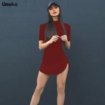 Umeko nye sommer sort bodycon t-shirt kjole kvinder solid kortærmet over knæet høj talje tshirt mini club sexet kjole sundress