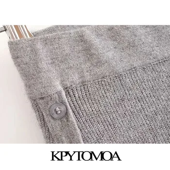 KPYTOMOA Kvinder 2020 Chic Mode Med Knapper Strikket Midi-Nederdel Vintage Høj Elastisk Talje Kontor Slid Kvindelige Nederdele Mujer
