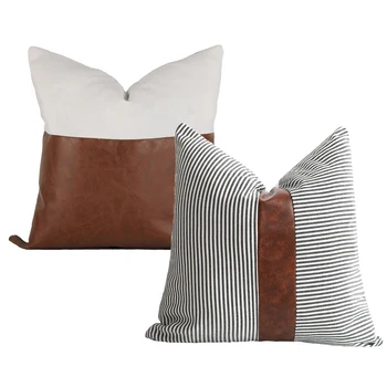 Dekorative Smide pudebetræk 2 Pack til Sofa, Sofa, eller en Seng Bomuld Sort Hvide Geometriske Imiteret Læder Zulu Sæt 18
