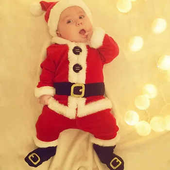 4stk Spædbarn Baby Santa Claus Jul Tops+bukser+hat+sokker Tøj Sæt Kostume Bomuld Spædbarn Body langærmet Baby Tøj
