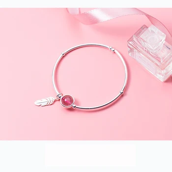 Trusta 925 Sterling Sølv Jordbær Krystal Sølv Fjer Med Elastisk Armbånd Til Kvinder, Mode, Fine Smykker, DS1010